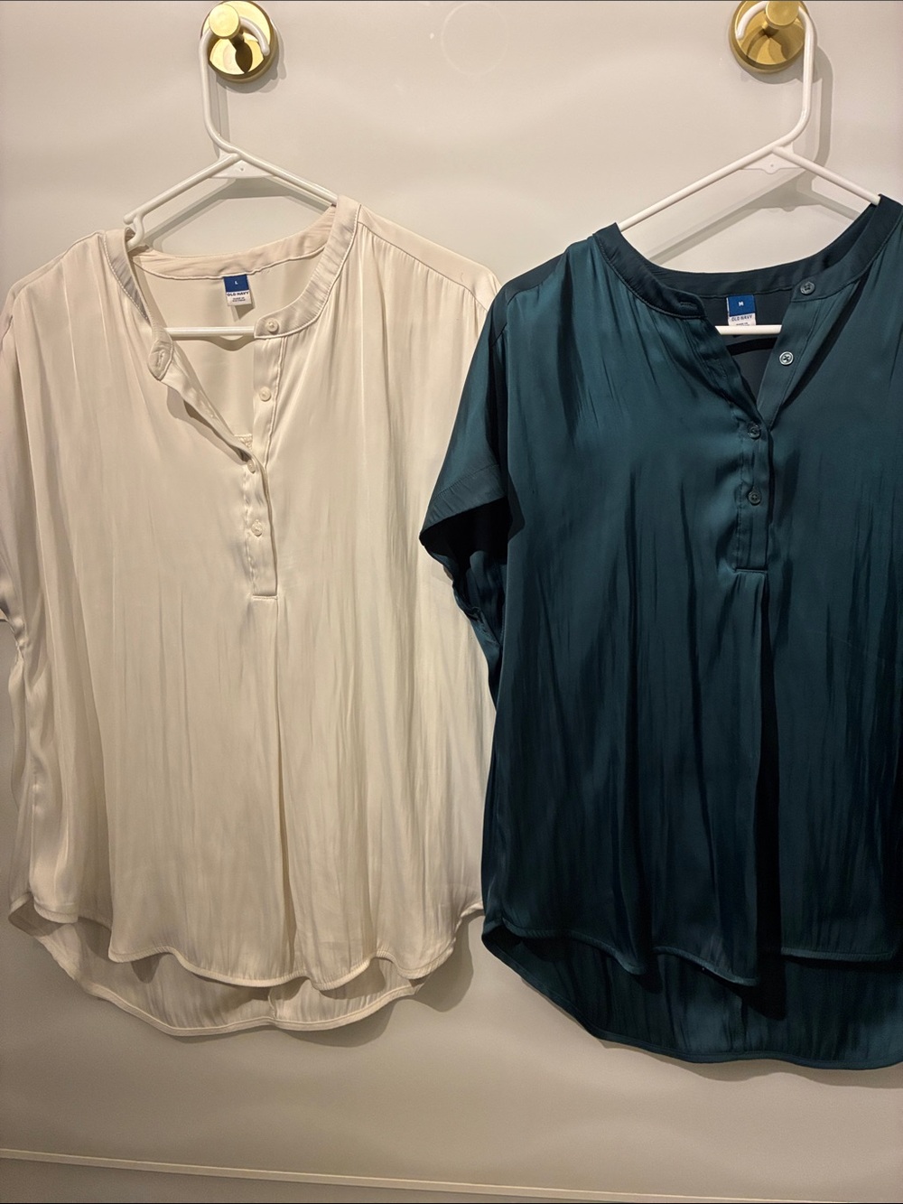 Old Navy Satin Henley Blouse - Cream and Teal